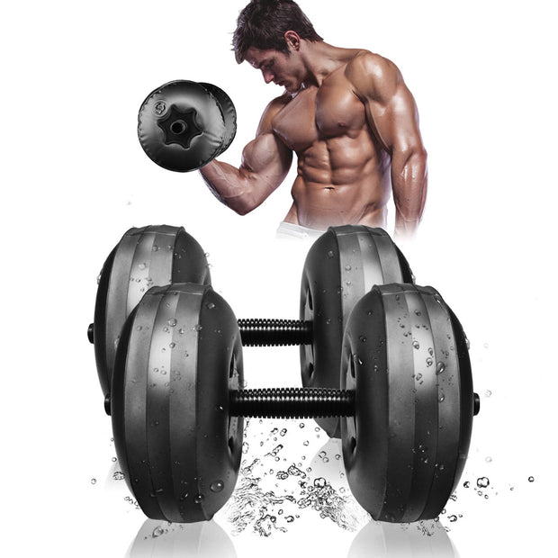 Circuit routine of travel exercises with water weights water filled  dumbbells